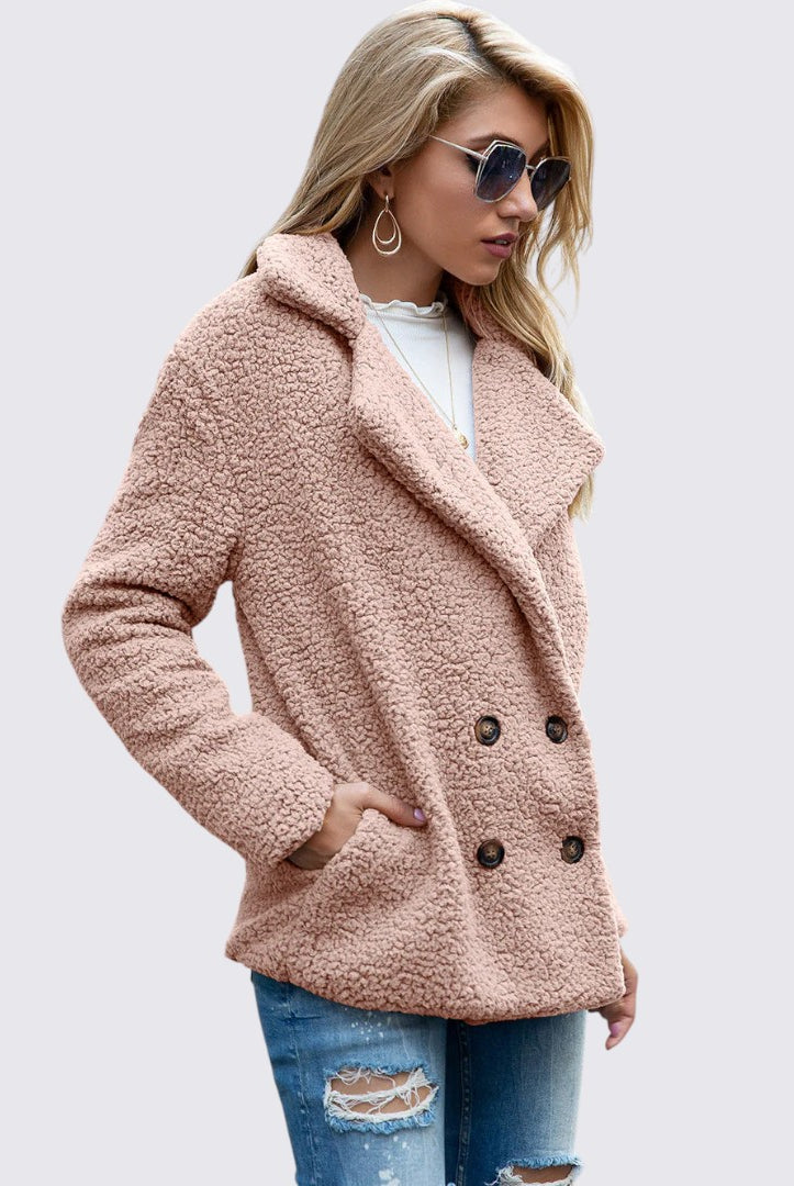 Damen Teddy Mantel mit Knopfleiste - Winter Mantel - Kuschelig