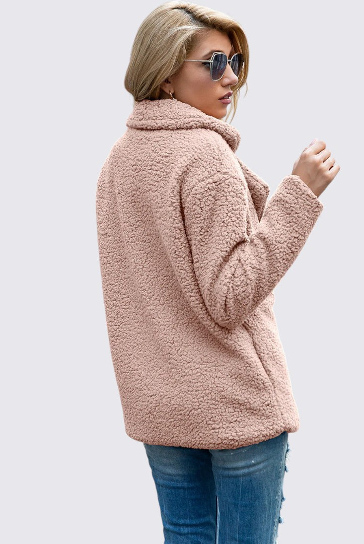 Damen Teddy Mantel mit Knopfleiste - Winter Mantel - Kuschelig