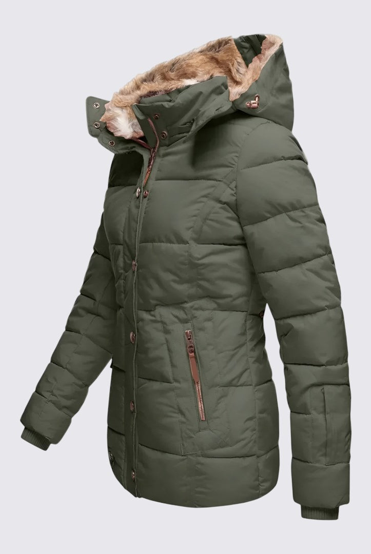 Damen Winterjacke mit Fellkapuze - Gefütterte Steppjacke - Warm Gefüttert
