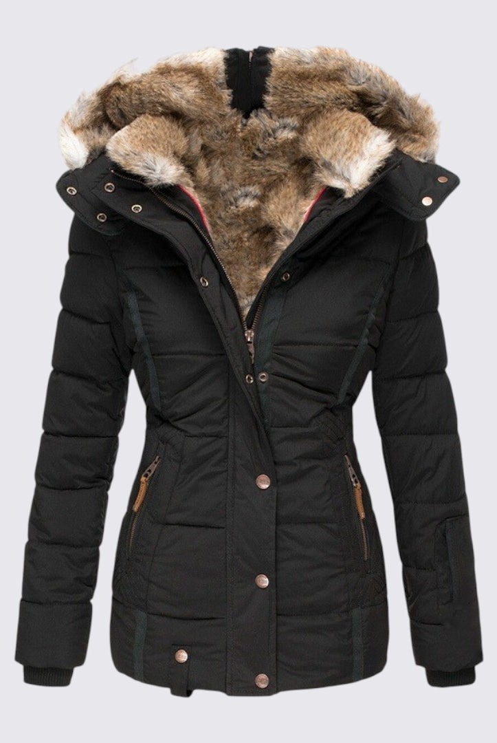 Damen Winterjacke mit Fellkapuze - Gefütterte Steppjacke - Warm Gefüttert