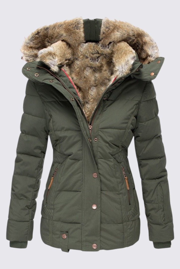 Damen Winterjacke mit Fellkapuze - Gefütterte Steppjacke - Warm Gefüttert
