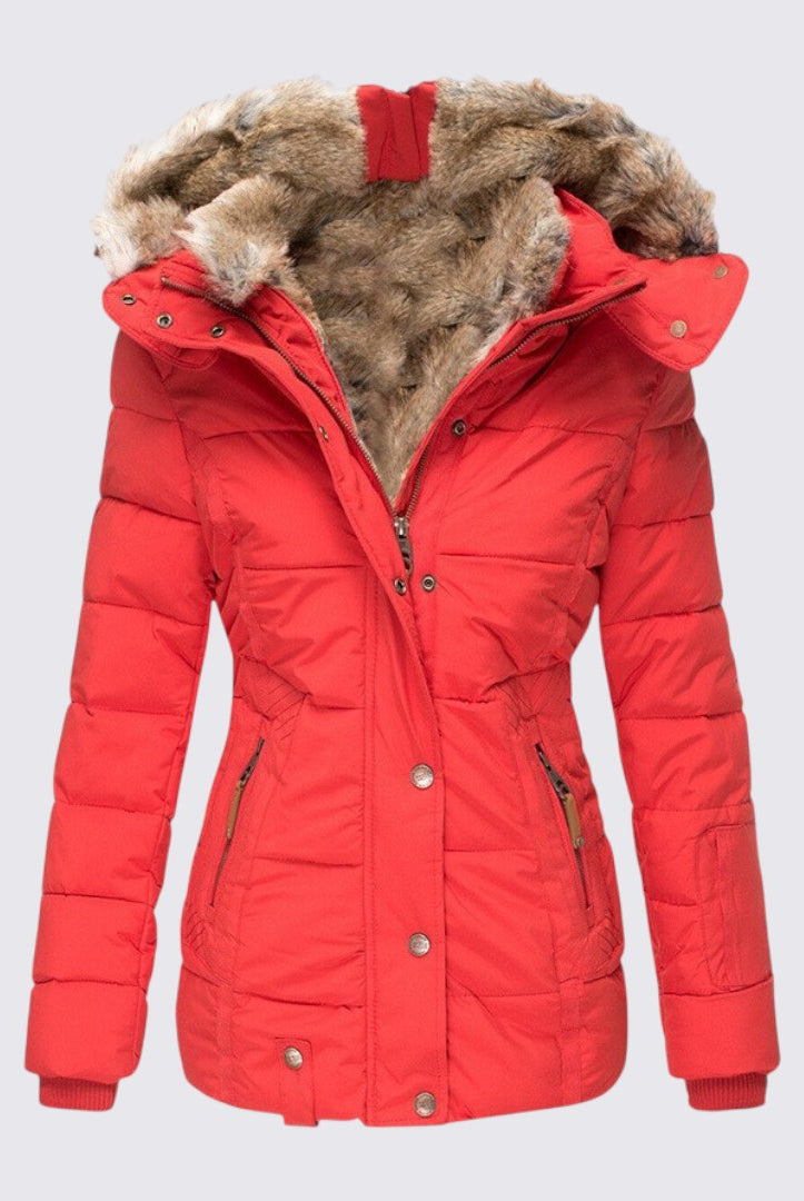 Damen Winterjacke mit Fellkapuze - Gefütterte Steppjacke - Warm Gefüttert
