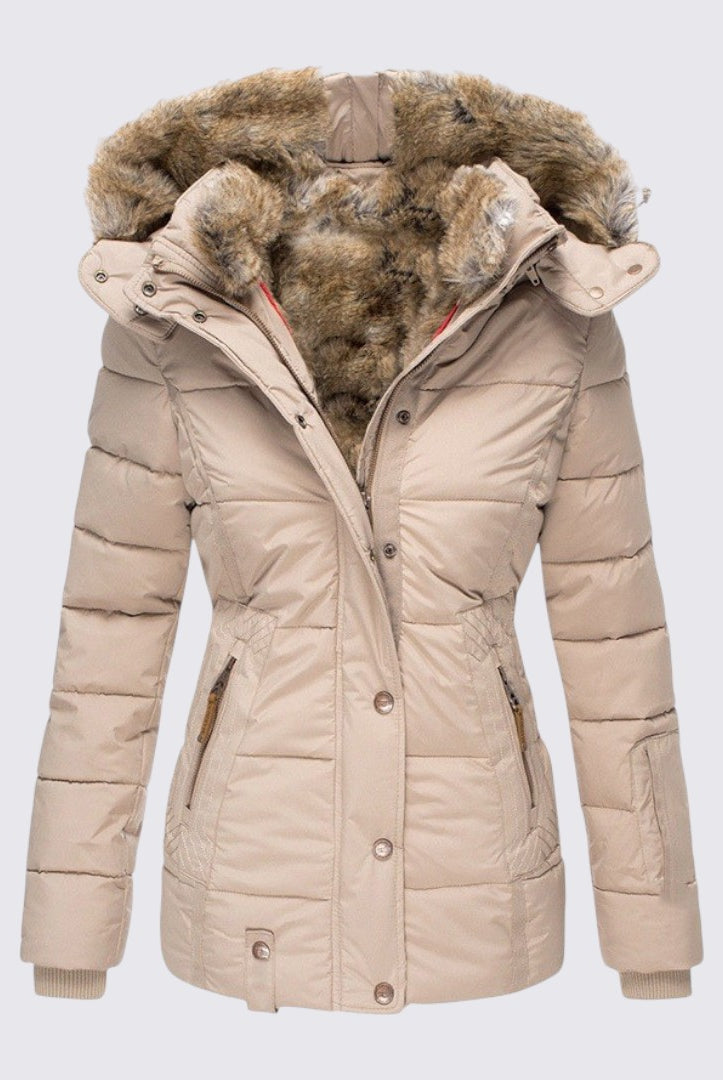 Damen Winterjacke mit Fellkapuze - Gefütterte Steppjacke - Warm Gefüttert