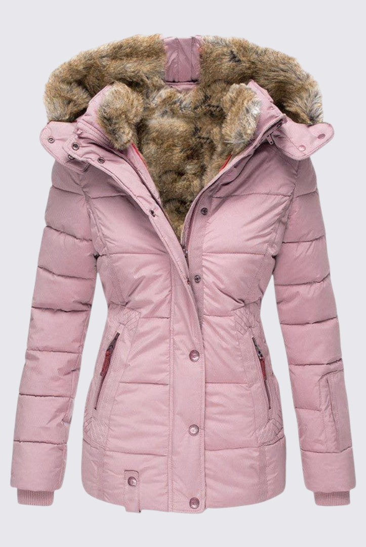 Damen Winterjacke mit Fellkapuze - Gefütterte Steppjacke - Warm Gefüttert