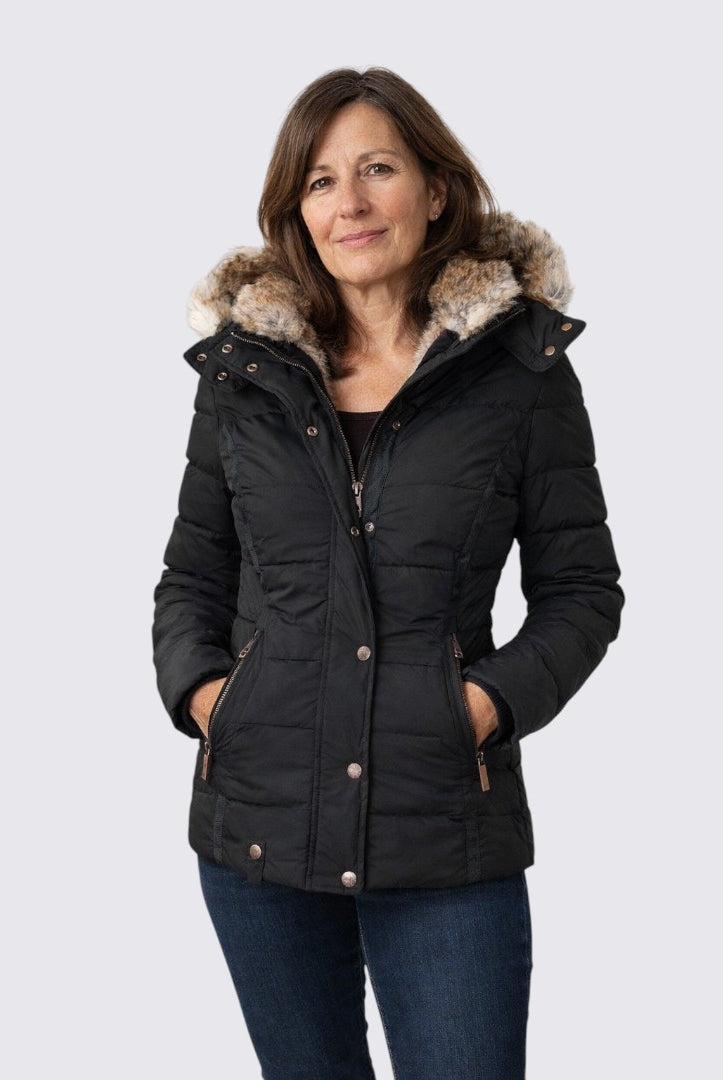 Damen Winterjacke mit Fellkapuze - Gefütterte Steppjacke - Warm Gefüttert