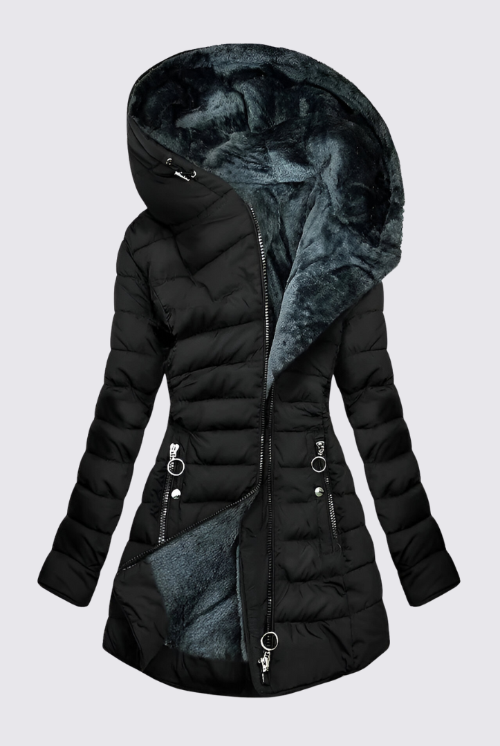 Damen Winterjacke mit Kapuze – Gefütterte Jacke – Lang Geschnitten