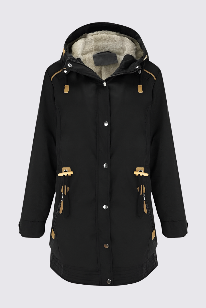 Damen Winterjacke mit Kapuze – Gefütterte Jacke – Lang Geschnitten