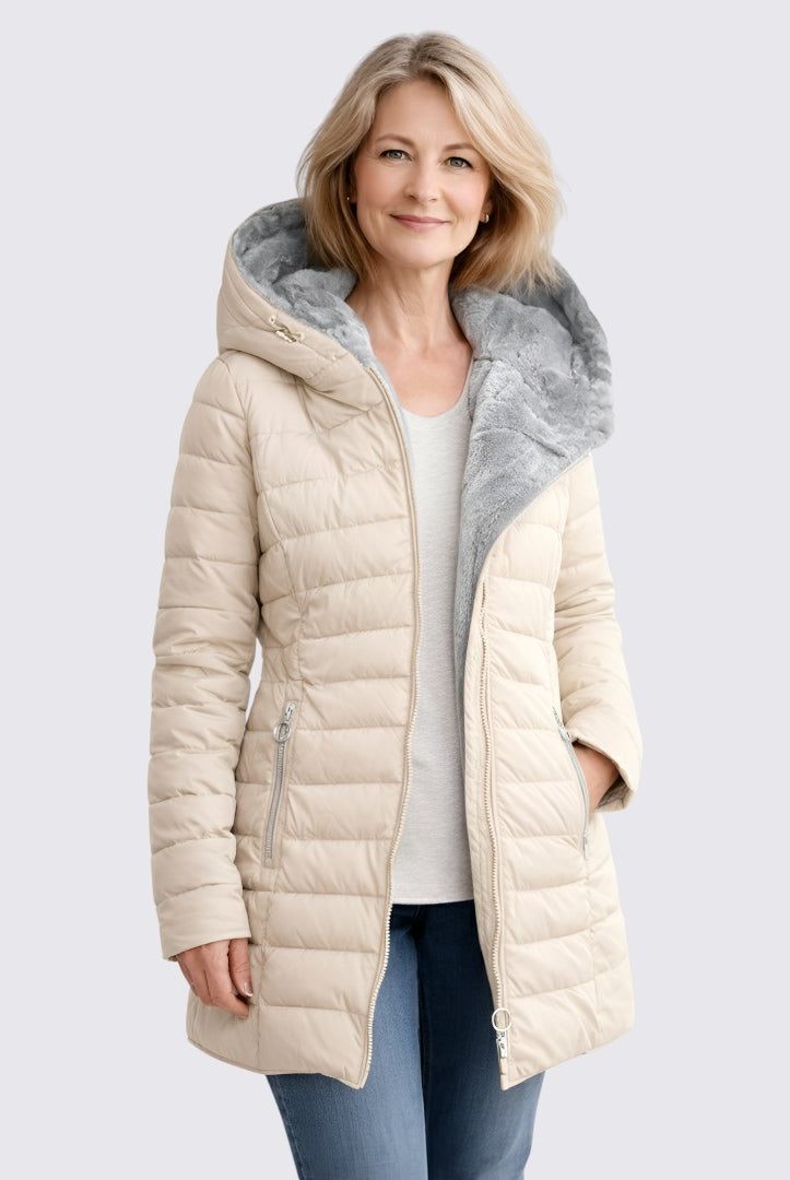 Damen Winterjacke mit Kapuze – Gefütterte Jacke – Lang Geschnitten
