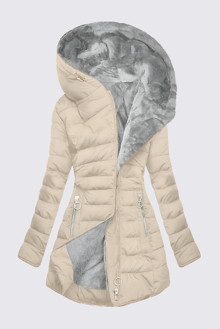 Damen Winterjacke mit Kapuze – Gefütterte Jacke – Lang Geschnitten