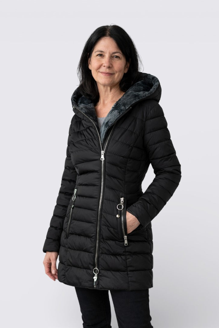 Damen Winterjacke mit Kapuze – Gefütterte Jacke – Lang Geschnitten