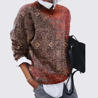 Gemusterter Langarm-Pullover mit Rundhalsausschnitt für Damen