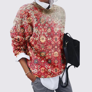 Gemusterter Langarm-Pullover mit Rundhalsausschnitt für Damen