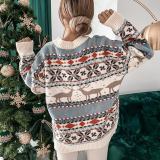Gemusterter Langarm-Pullover mit Rundhalsausschnitt für Damen