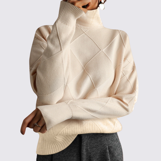 Gerippter Rollkragenpullover mit Rautenmuster für Damen