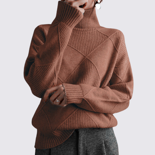 Gerippter Rollkragenpullover mit Rautenmuster für Damen