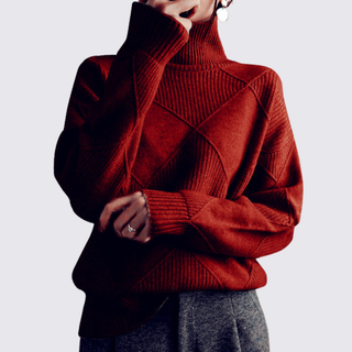 Gerippter Rollkragenpullover mit Rautenmuster für Damen