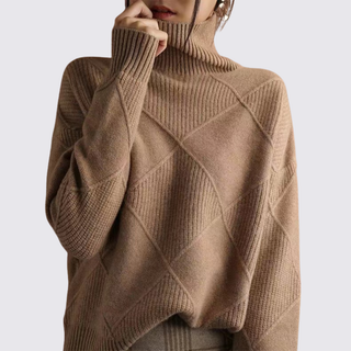 Gerippter Rollkragenpullover mit Rautenmuster für Damen