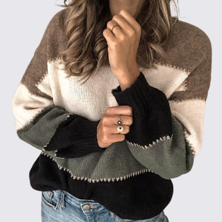 Gestreifter Langarm-Pullover mit Rundhalsausschnitt für Damen