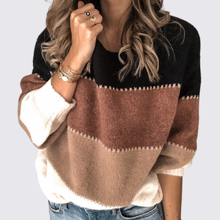 Gestreifter Langarm-Pullover mit Rundhalsausschnitt für Damen