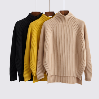 Klassischer gerippter Langarm-Pullover für Damen