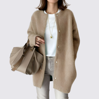Lange Strickjacke mit Druckknöpfen für Damen