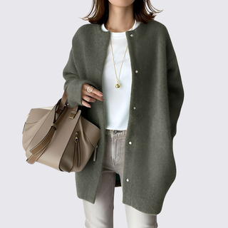 Lange Strickjacke mit Druckknöpfen für Damen