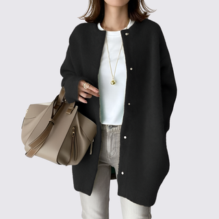 Lange Strickjacke mit Druckknöpfen für Damen