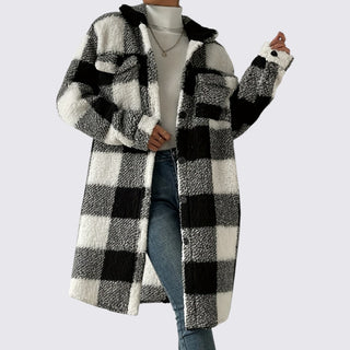 Langer Mantel mit Karomuster für Damen