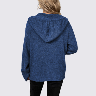 Lockere Strickjacke mit Kapuze und Knopfleiste für Damen