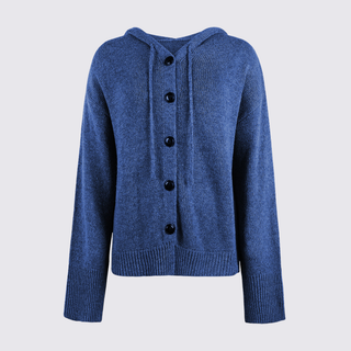 Lockere Strickjacke mit Kapuze und Knopfleiste für Damen