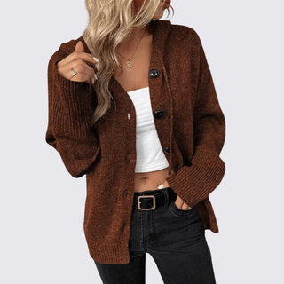 Lockere Strickjacke mit Kapuze und Knopfleiste für Damen