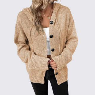 Lockere Strickjacke mit Kapuze und Knopfleiste für Damen