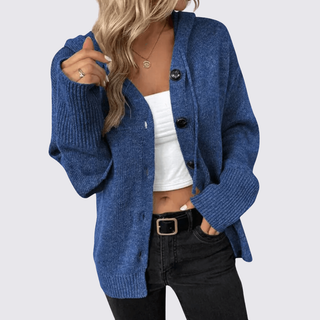 Lockere Strickjacke mit Kapuze und Knopfleiste für Damen