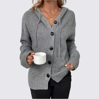 Lockere Strickjacke mit Kapuze und Knopfleiste für Damen