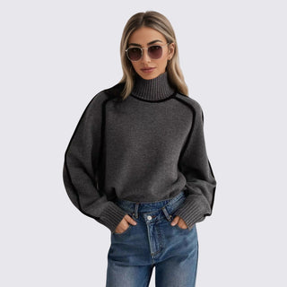 Lockerer Langarm-Rollkragenpullover gerippt für Damen