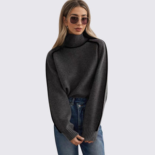 Lockerer Langarm-Rollkragenpullover gerippt für Damen
