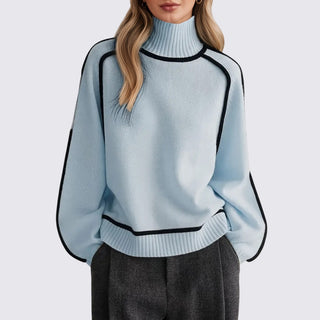 Lockerer Langarm-Rollkragenpullover gerippt für Damen