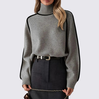 Lockerer Langarm-Rollkragenpullover gerippt für Damen