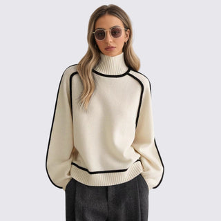 Lockerer Langarm-Rollkragenpullover gerippt für Damen