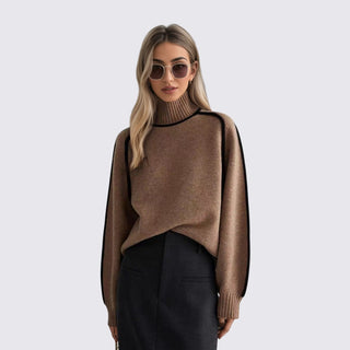 Lockerer Langarm-Rollkragenpullover gerippt für Damen