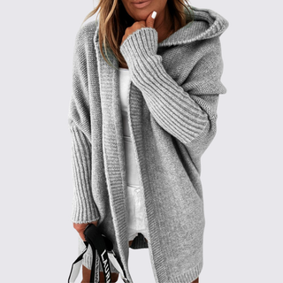 Offene Strickjacke mit Kapuze für Damen