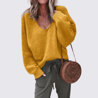 Schlichter Langarm-Pullover mit V-Ausschnitt für Damen