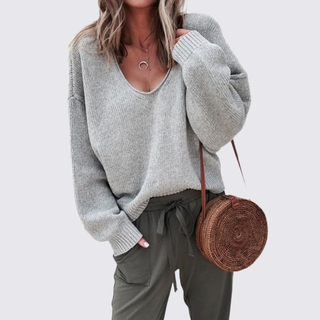 Schlichter Langarm-Pullover mit V-Ausschnitt für Damen