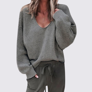 Schlichter Langarm-Pullover mit V-Ausschnitt für Damen