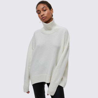 Weiter Rollkragenpullover gerippt für Damen