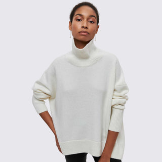 Weiter Rollkragenpullover gerippt für Damen