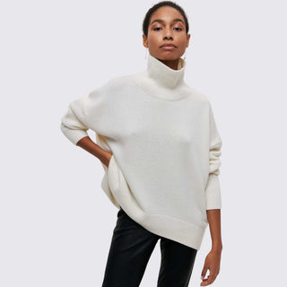 Weiter Rollkragenpullover gerippt für Damen