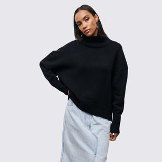 Weiter Rollkragenpullover gerippt für Damen