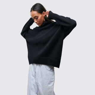 Weiter Rollkragenpullover gerippt für Damen