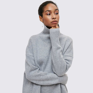 Weiter Rollkragenpullover gerippt für Damen